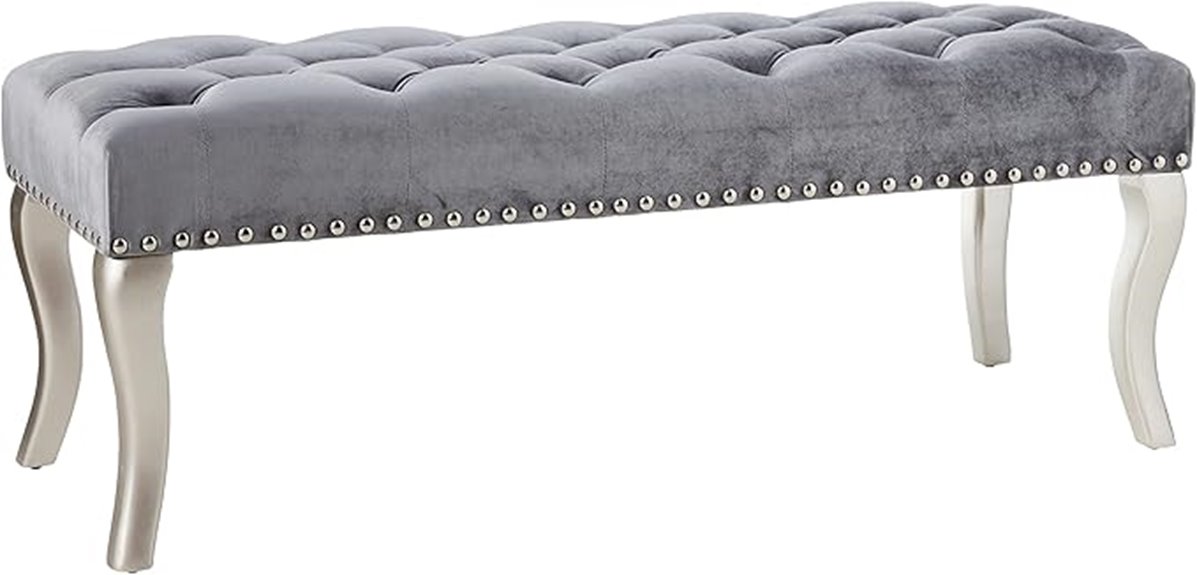 gray fabric upholstered bench