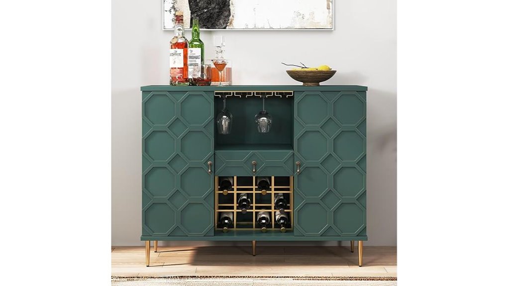 green bar cabinet with wine racks