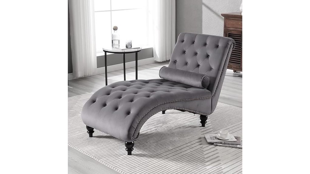grey velvet tufted chaise