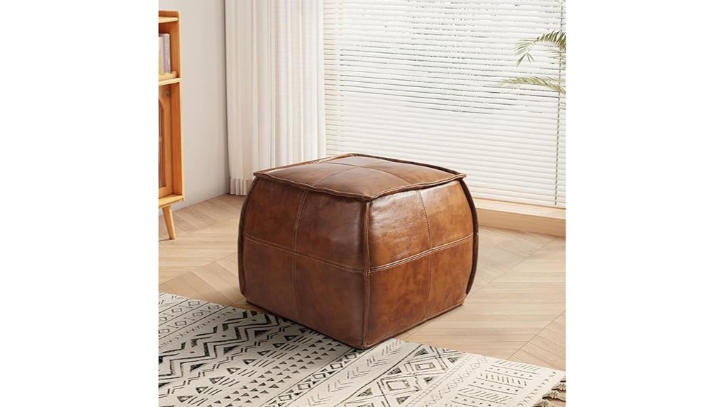 handmade leather square ottoman
