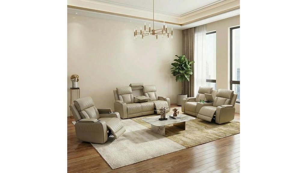 khaki leather recliner set