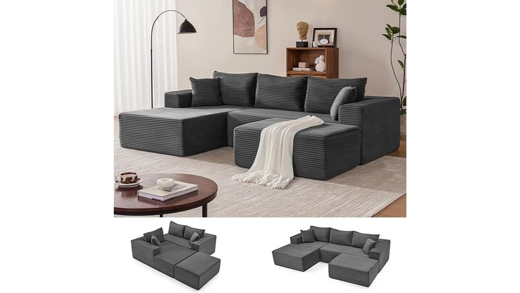 large grey u shaped couch