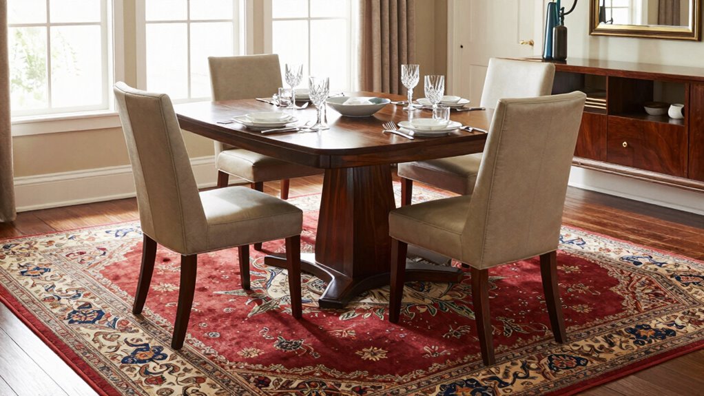 larger rug enhances dining space