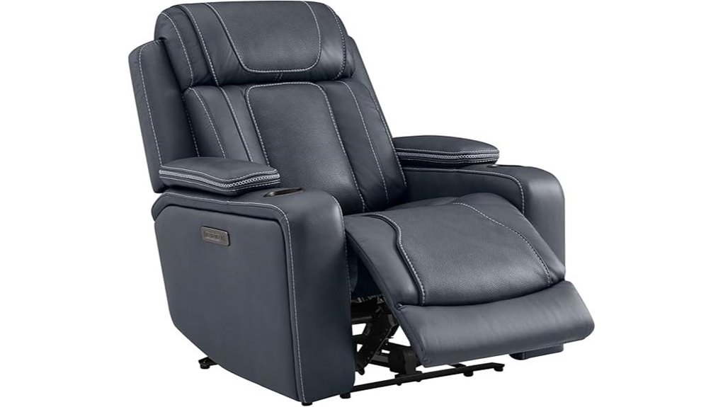 leather navy recliner with storage