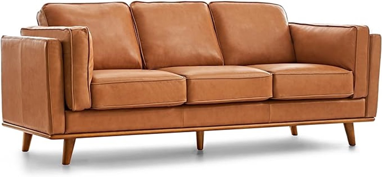leather sofa with wood