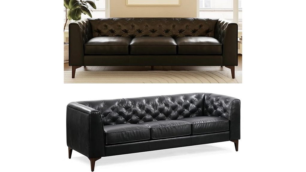 leather tufted back sofa