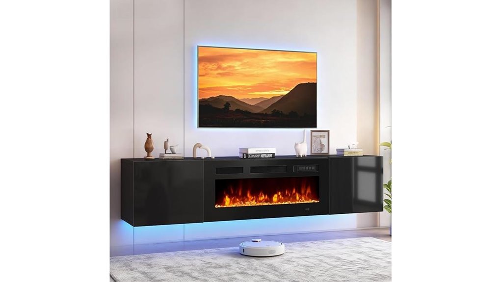 modern floating fireplace tv