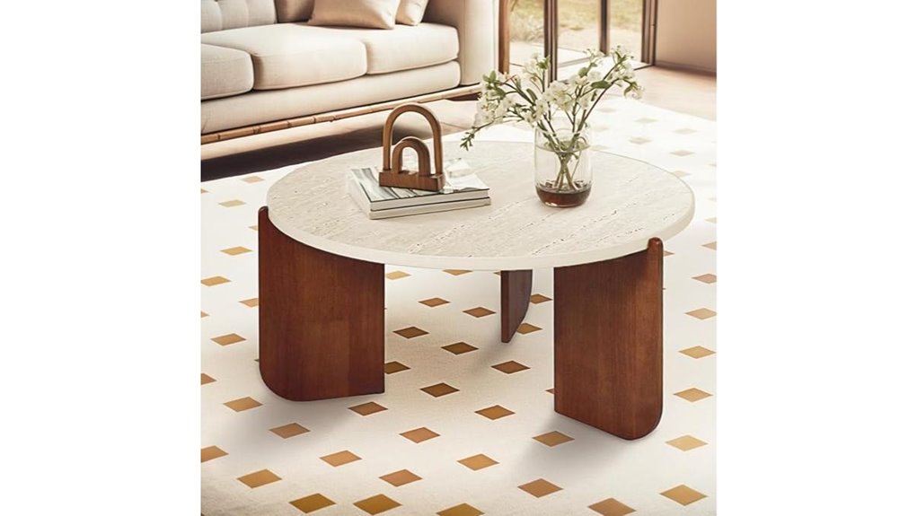 modern round travertine table