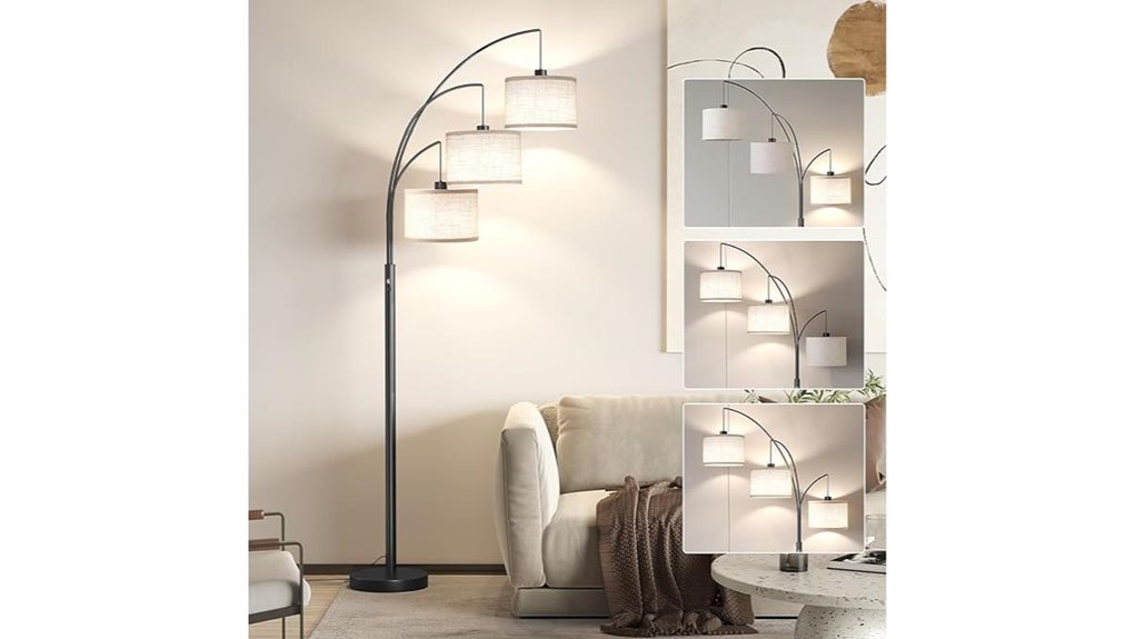 modern three light arc lamp