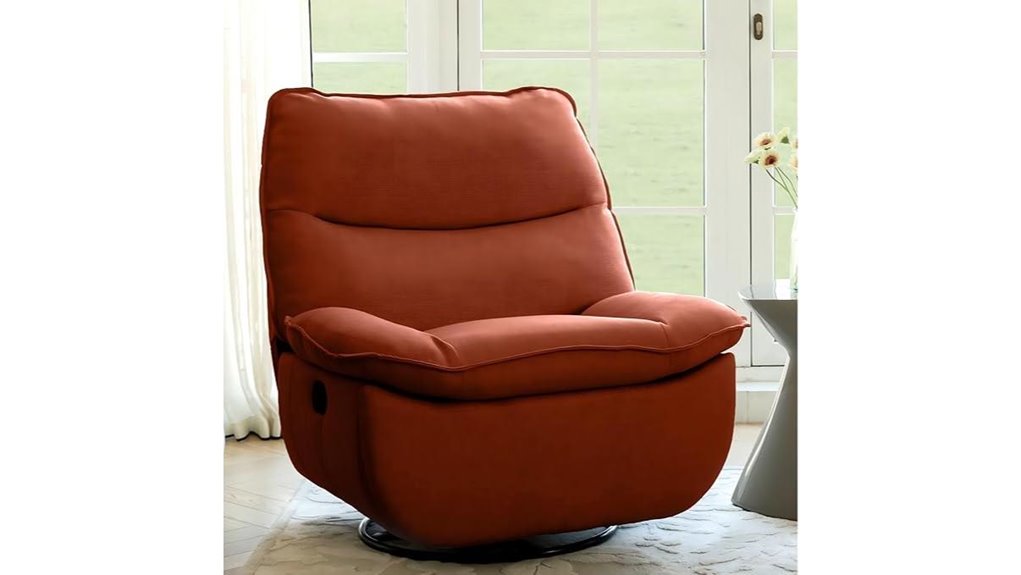 orange fabric swivel recliner