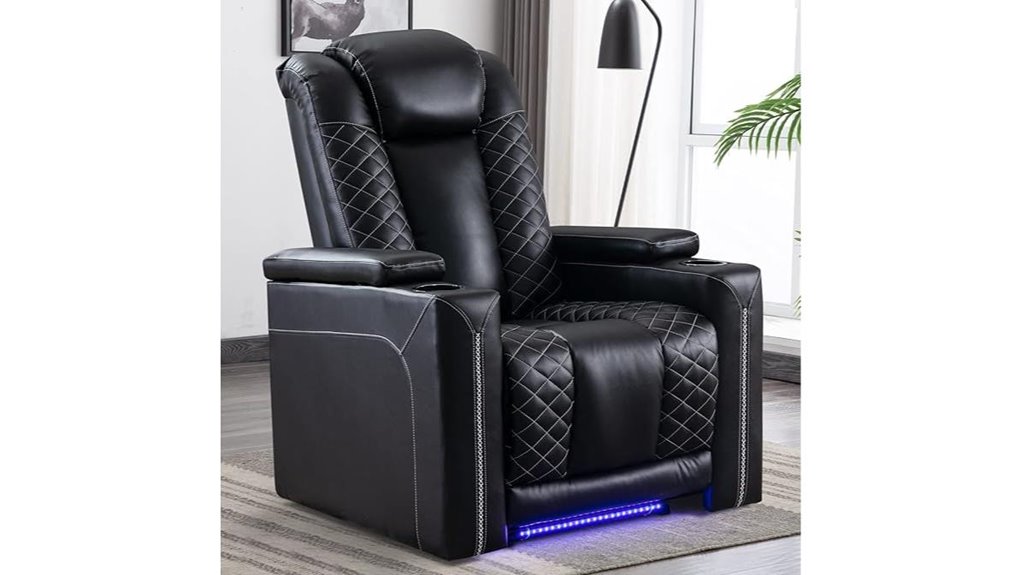 recliner with usb cup holders lighting