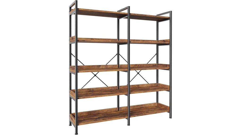 rustic 5 tier adjustable bookshelf