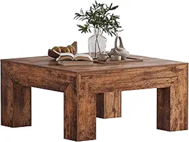 rustic wooden square coffee table