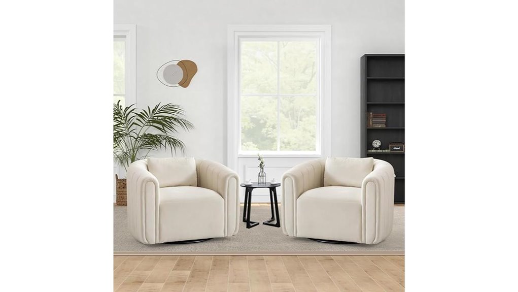 set of two beige swivel chairs