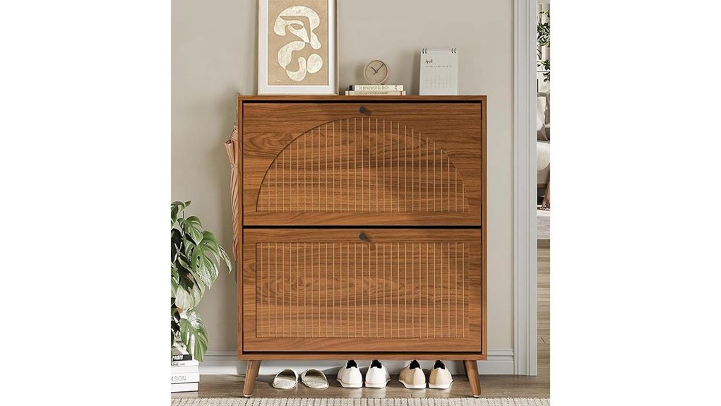 slim walnut shoe cabinet