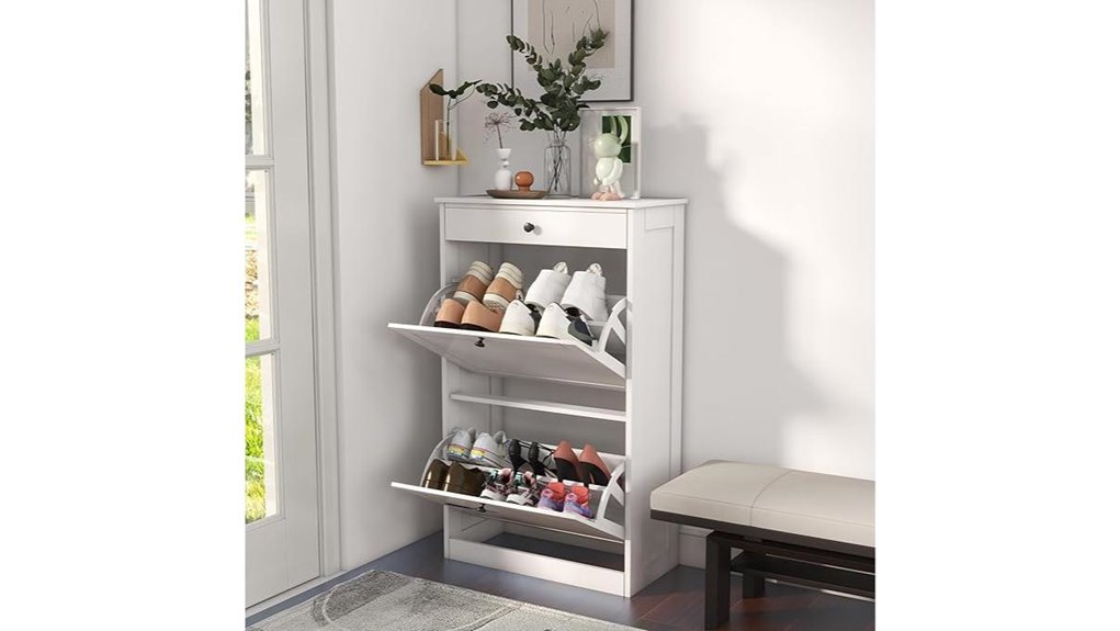 slim white shoe cabinet