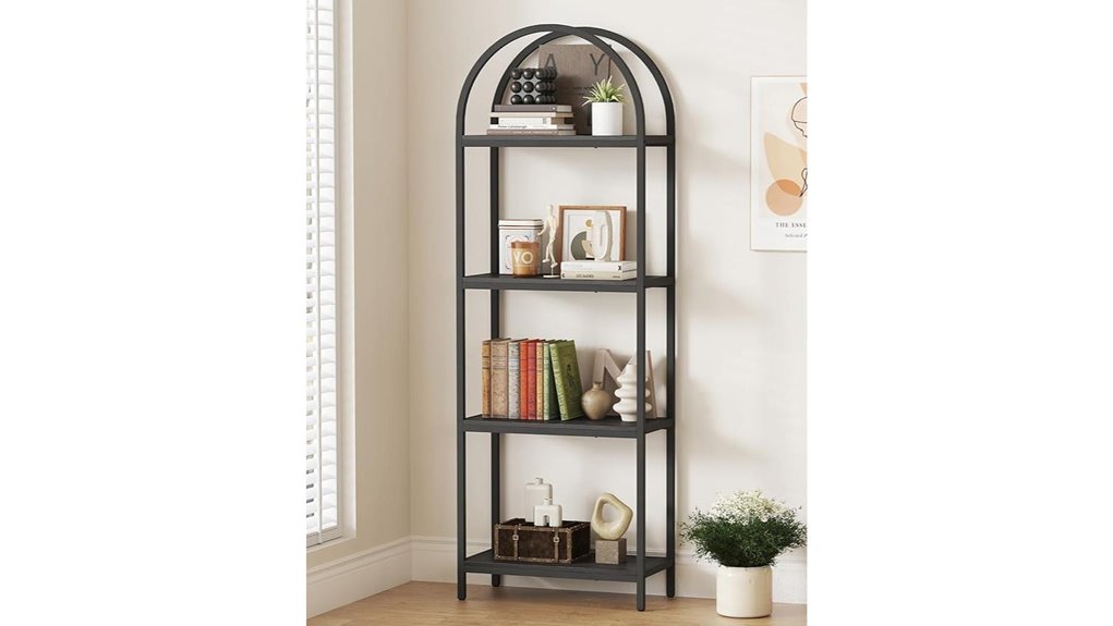 tall arched metal bookcase