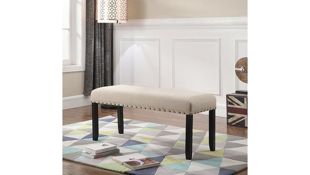 tan fabric dining bench