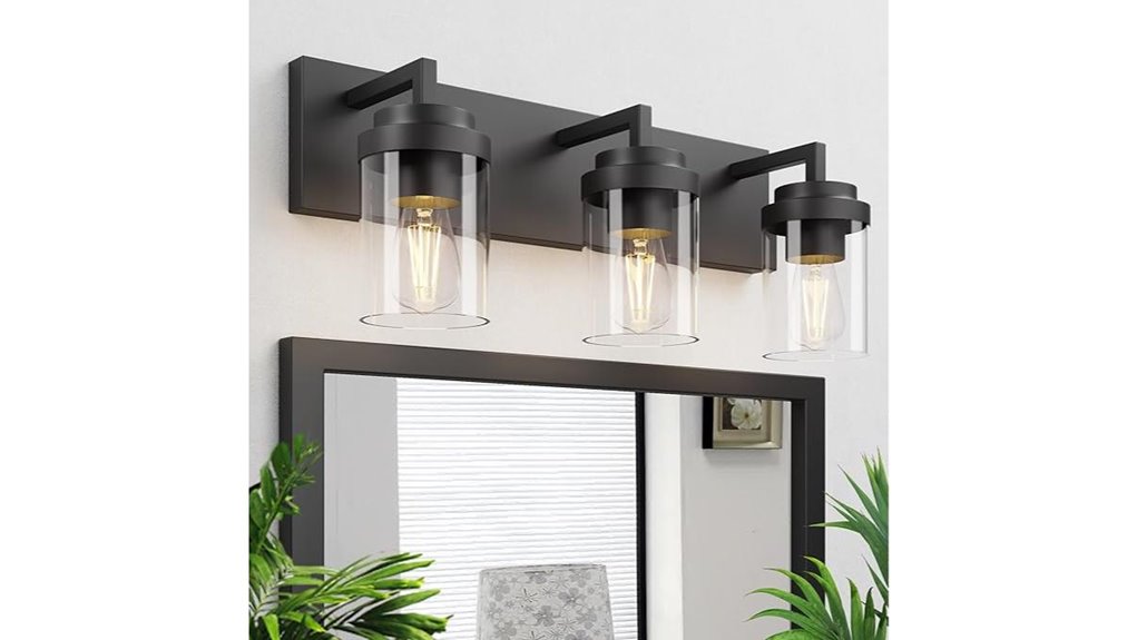 three light matte black vanity