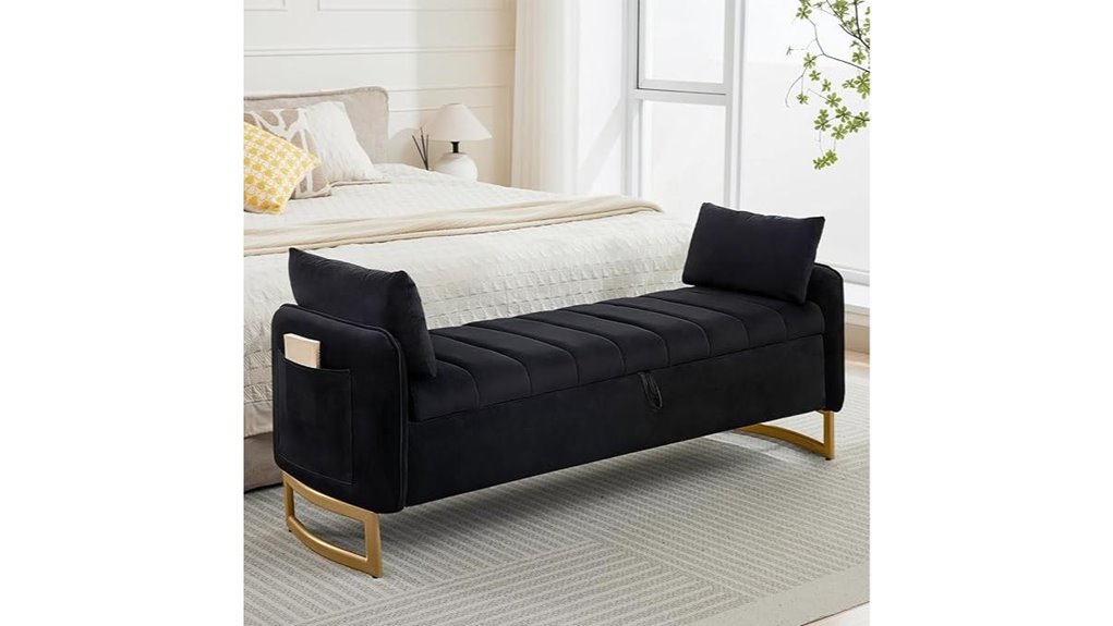 velvet gold legged storage bench
