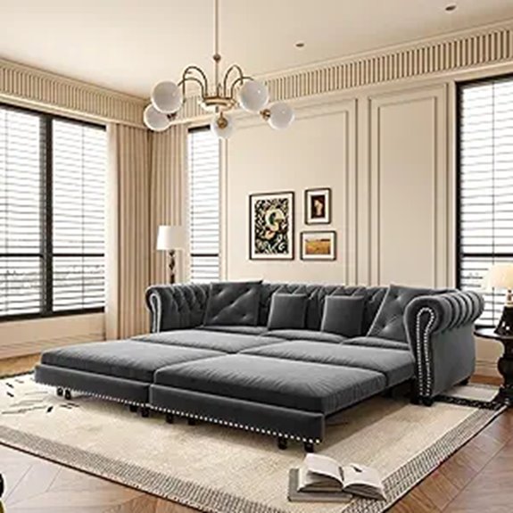 velvet grey sofa bed