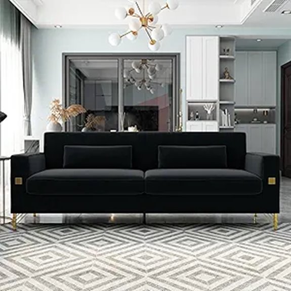 velvet sofa with cushions