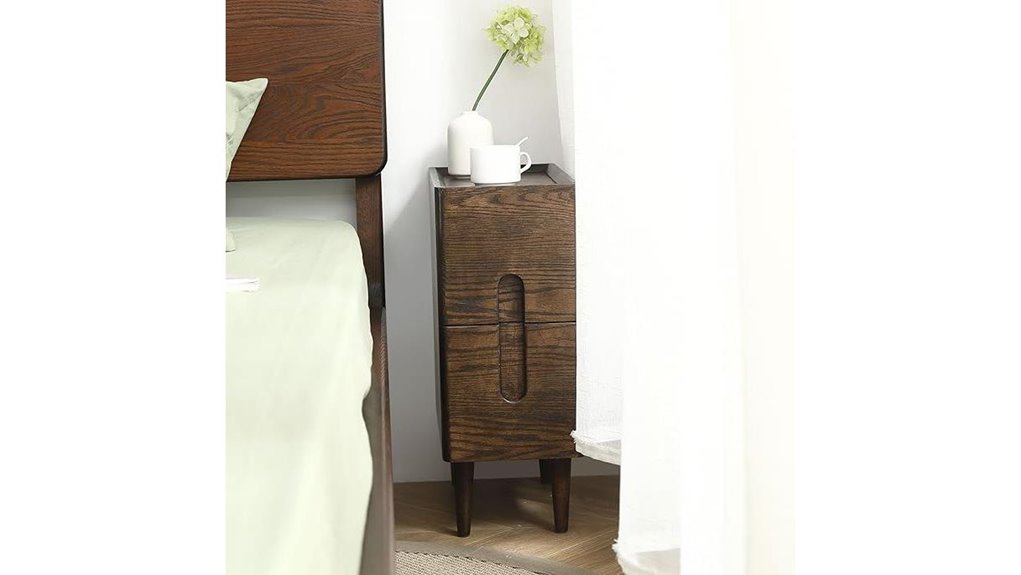 walnut finished wooden nightstand