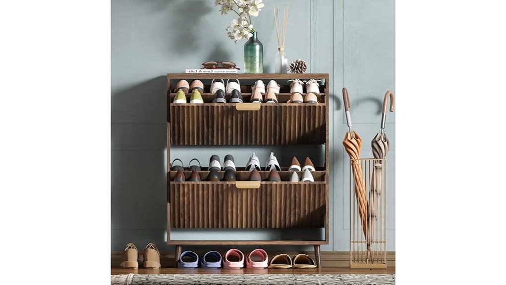 walnut shoe cabinet drawers