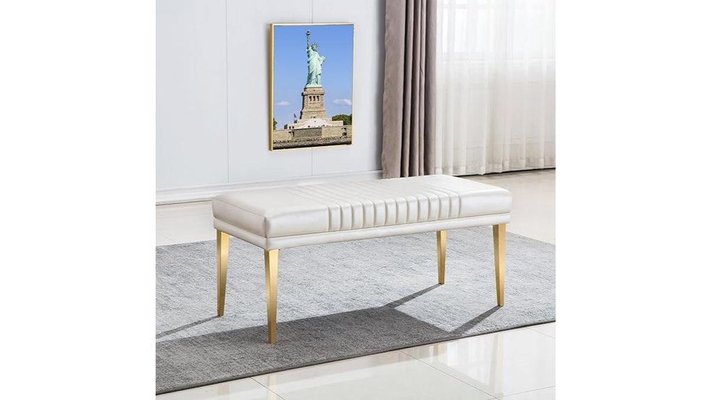 white upholstered dining bench