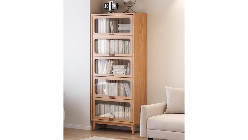wooden bookcase with glass
