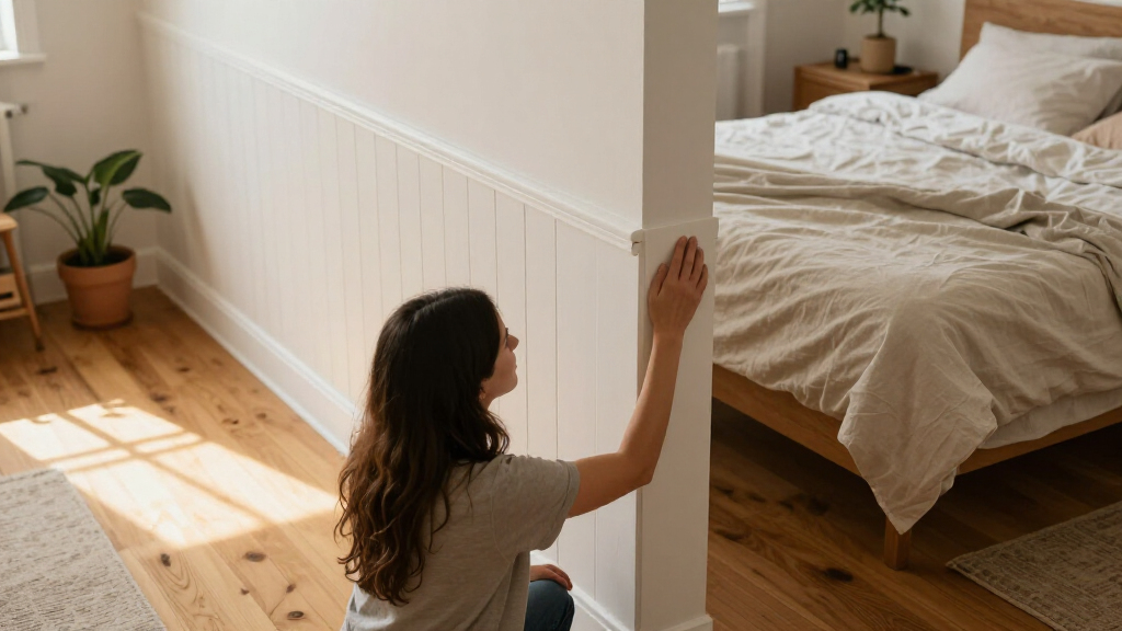 A Structural Beam Was An Eyesore In This Bedroom — She Added Paneling To Disguise It